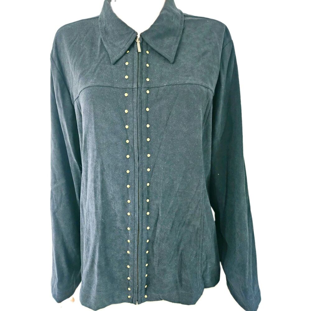 Joanna Women's Collared Long Sleeve Stretch Studded Jacket Black XL